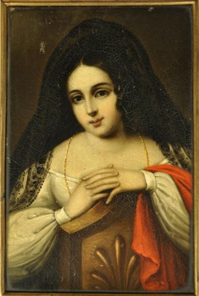 Ecole Française du XIXème sc Portrait de femme. Miniature sur cuivre. H: 9 cm x L:...