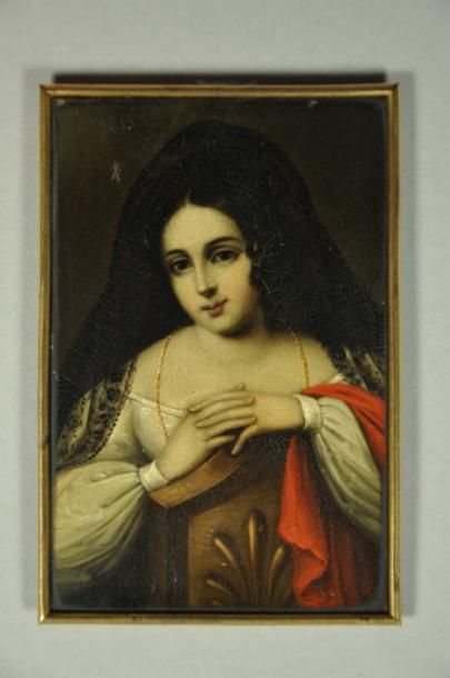 Ecole Française du XIXème sc Portrait de femme. Miniature sur cuivre. H: 9 cm x L:...