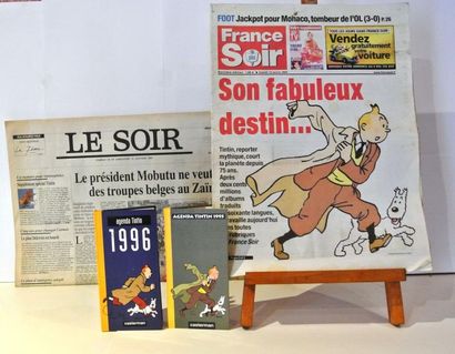 null Hergé - Ensemble de 4 pièces Tintin. - 2 agendas cartonnés de 1995 et 1996 (format...