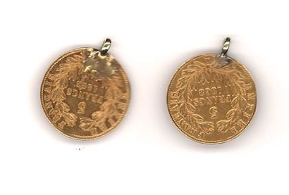 null Deux pièces de 5 FF or, 1866 et 1868 (frottées, usées et pour certaines montées...