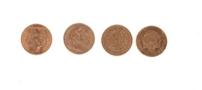 null Quatre pièces de 20 FF or, 1864, 1895, 1909 et 1913 (frottées, usées)

Poids:...