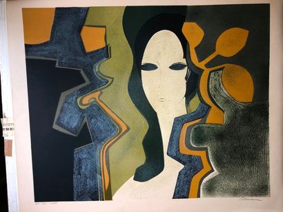 null André MINAUX (1923-1986)

"Femme dans les feuillages"

Lithographie, signée...