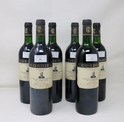 null 6 bouteilles, Pauillac, 1986, collection privée D. Cordier (2 x bas goulot,...