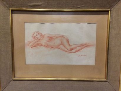 null P. SACCAILLON (20th century)

"Lying nude"

Blood drawing on paper

Circa 1940

At...