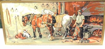 null Tapestry in small stitch

 "At the blacksmith's."

34 x 79 cm