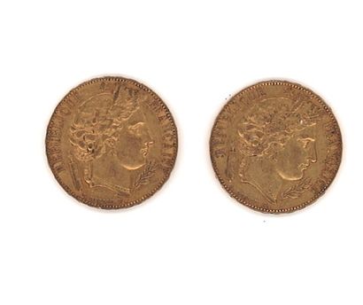 null Two (2) 20 FF gold coins, Second Republic (1850) Total
weight: 12.81 g (rubbed,...