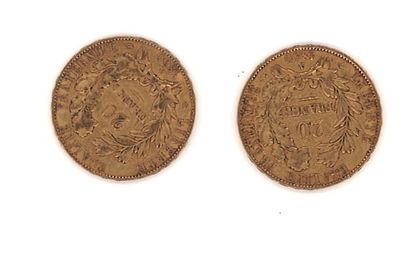 null Two (2) 20 FF gold coins, Second Republic (1850) Total
weight: 12.81 g (rubbed,...