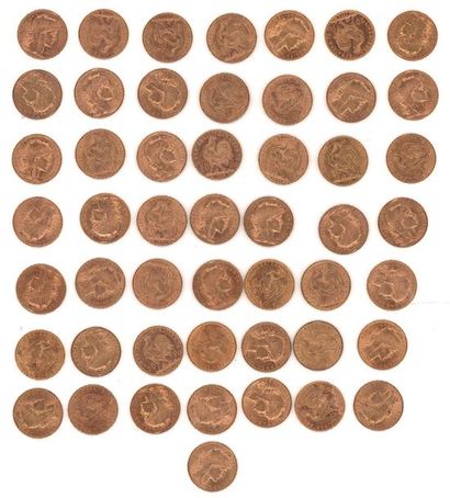 null Fifty (50) 20 FF gold coins, Third Republic
Total weight: 322.31 g (rubbed,...