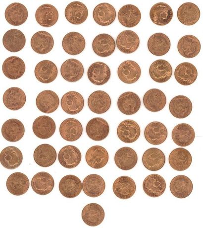 null Fifty (50) 20 FF gold coins, Third Republic
Total weight: 322.31 g (rubbed,...