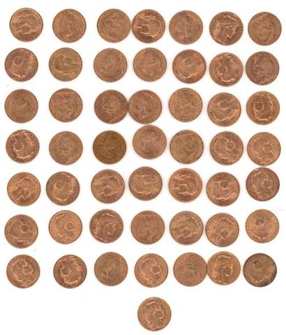 null Fifty (50) 20 FF gold coins, Third Republic
Total weight: 322.37 g (rubbed,...