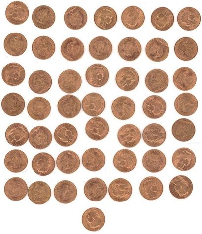 null Fifty (50) 20 FF gold coins, Third Republic
Total weight: 322.41 g (rubbed,...
