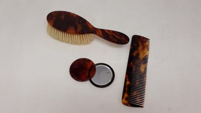 null Imitation tortoiseshell brush and small pocket mirror