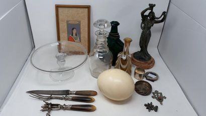 null Lot of trinkets including an ostrich egg, Indian miniature "portrait of a young...