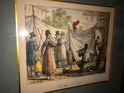 null D'après Carle VERNET (1756-1836)

 "Le Singe et le Léopard"

Lithographie, signée...