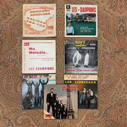 FRANCAIS 7 disques 45 T - Groupes 60's, dont les Dauphins, les Lionceaux, Les Pinguins...

VG...