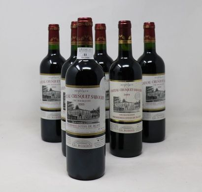 BORDEAUX Lot de six (6) bouteilles:

- Cinq (5) bouteilles - Château Crusquet Sabourin,...