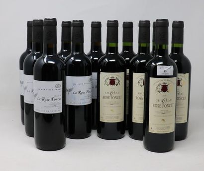 BORDEAUX Lot de douze (12) bouteilles:

- Six (6) bouteilles - Château La Rose Poncet,...