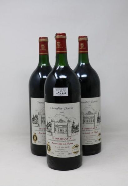 BORDEAUX Three (3) magnums - Chevalier Darras, 1991, numbered bottles (n°3606 to...