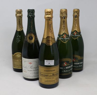 Champagne - Jura - Savoie Lot de cinq (5) bouteilles:

- Une (1) bouteille - Champagne...