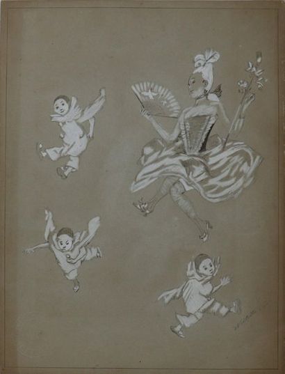 null Adolphe WILLETTE (1857-1926)

Danseuse et trois petits pierrots

Plume, encre...