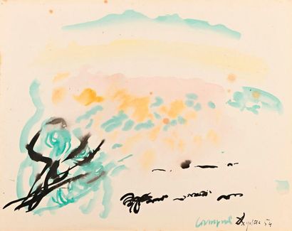 null Jean DEGOTTEX (1918-1988)
Composition, (19)54
Encre et aquarelle, titrée, signée...
