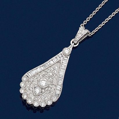 null Drop" PENDANT and its chain in white gold (750‰) entirely set with brilliant-cut...
