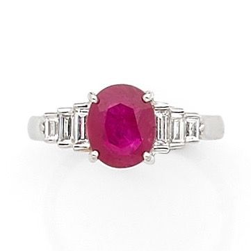 null RING in white gold (750‰) set with a 2.04-carat BIRMAN ruby, set with six falling...