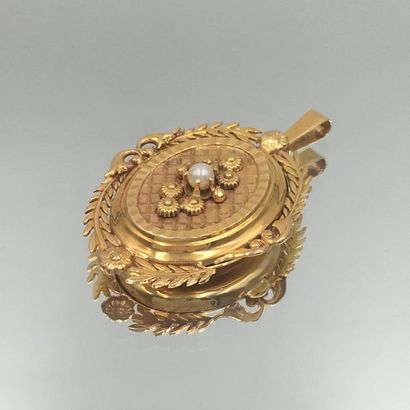 null Oval Souvenir HOLDER PENDANT in yellow gold (750 thousandths) finely chiselled,...
