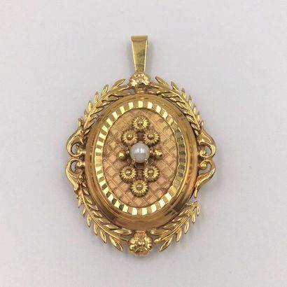 null Oval Souvenir HOLDER PENDANT in yellow gold (750 thousandths) finely chiselled,...