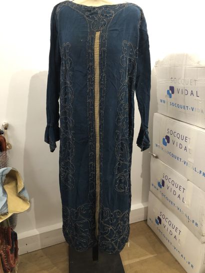null Tunic coat, circa 1920, blue velvet embroidered with glass beads. In the taste...