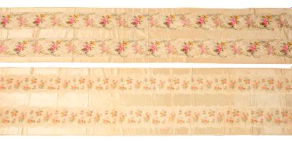 null Two strips possibly woven for Worth, circa 1900, Peking, cream satin background...