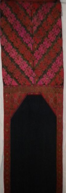 null Belt, Afghanistan, black canvas embroidered in red and purple silk with flowers...
