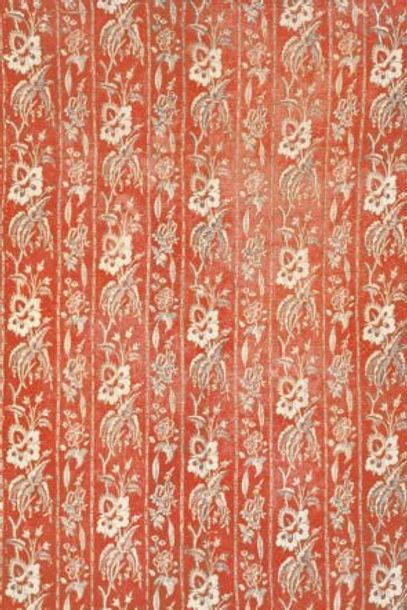 null Two panels in board printed cotton quilt, probably Nantes, 18th century, red...