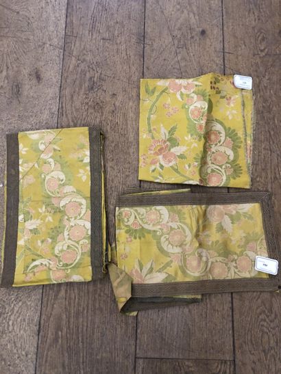 null Panels of lampas, circa 1740, yellow satin background, green, cream and pink...