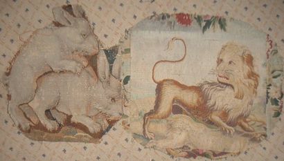 null Tapestry panel, Flanders, 17th century, couple of rabbits in love (0, 30 x 0,...