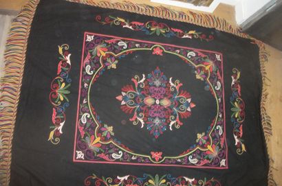null Table mat, black felt embroidered with a polychrome felt piece and embroidered...