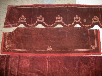 null Crenellated mantling and two mantling, circa 1900, crimson velvet adorned with...