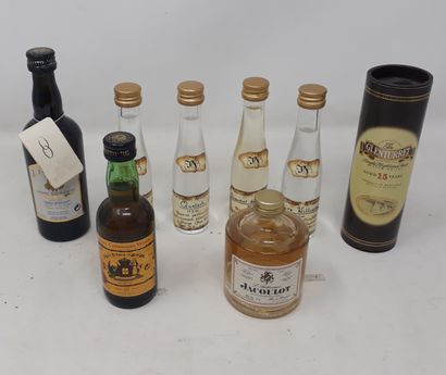 SPRIRITUEUX Lot de huit (8) mignonnettes - poire Williams, liqueur Williaùs, franboise,...