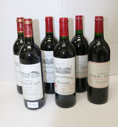 BORDEAUX Lot de six (6) bouteilles - 

- Deux (2) bouteilles - Château Grand Puy...