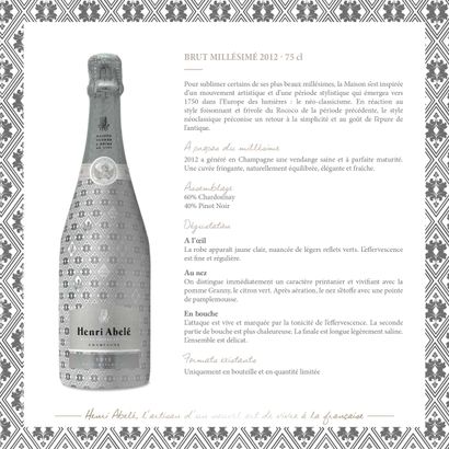 CHAMPAGNE Un (1) carton de six (6) bouteilles - Champagne brut, millésimé 2012, Henri...