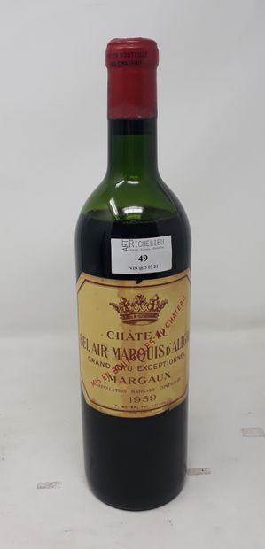 BORDEAUX Une (1) bouteille - Château Bel Air Marquis d'Aligre, 1959, Margaux (mi-épaule;...