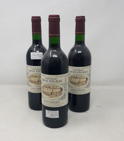 BORDEAUX Trois (1) bouteilles - Château Cros Figeac, 1996, Saint-Emilion (1 x capsule...