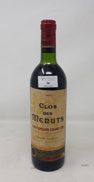 BORDEAUX Une (1) bouteille - Clos des Menuts, 1983, Saint-Emilion Grand Cru (bouchon...