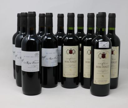 BORDEAUX Lot of twelve (12) bottles:

- Six (6) bottles - Château La Rose Poncet,...