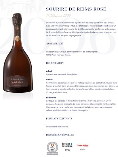 CHAMPAGNE Un (1) carton de trois (3) bouteilles - Champagne "Sourire de Reims" Rosé,...