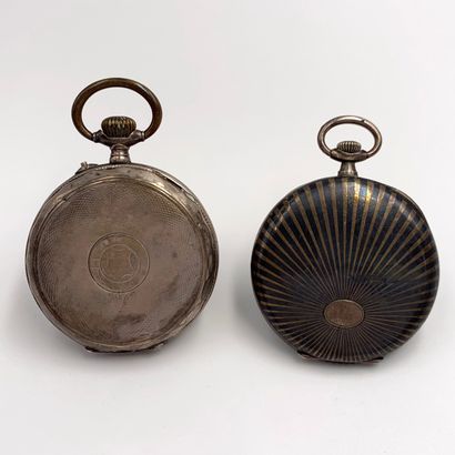 null Two silver POCKET WATCHES (min. 800‰) one nielloed with radiating patterns,...