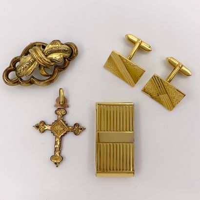 null LOT of gilt metal including a BILL PIN, a "volutes" PINCH, a "cross" PENDANT...