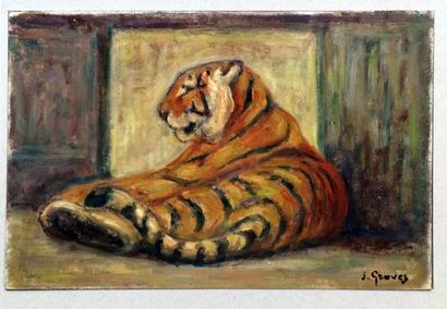 null 
Jean GRAVES (né en 1897)
"Tigre couché"
Huile sur carton, signée en bas à droite,...