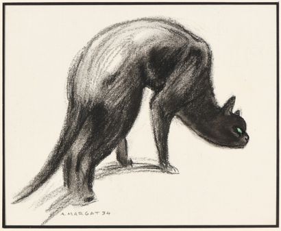 null 
André MARGAT (1903-1999)
"Chat faisant le dos rond"
Fusain sur papier, signé...
