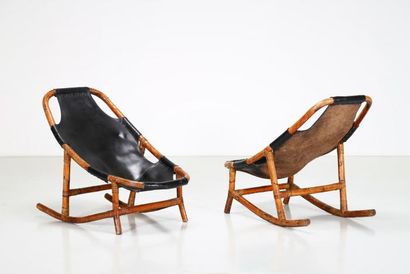 null 
Attribué à Arne TIDEMAND-RUDD (1915-1985)
Paire de fauteuils lounge, bambou...